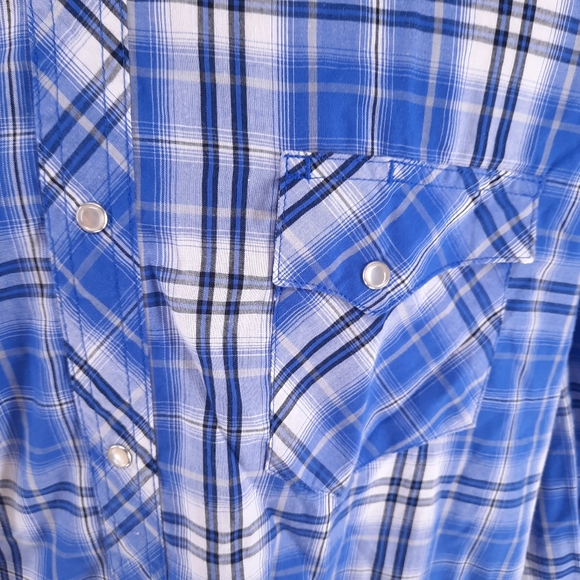 Wrangler Wrancher Western Blue Plaid Shirt Size Men's Xl Pearl Snap Long Sleeve - Picture 4 of 11